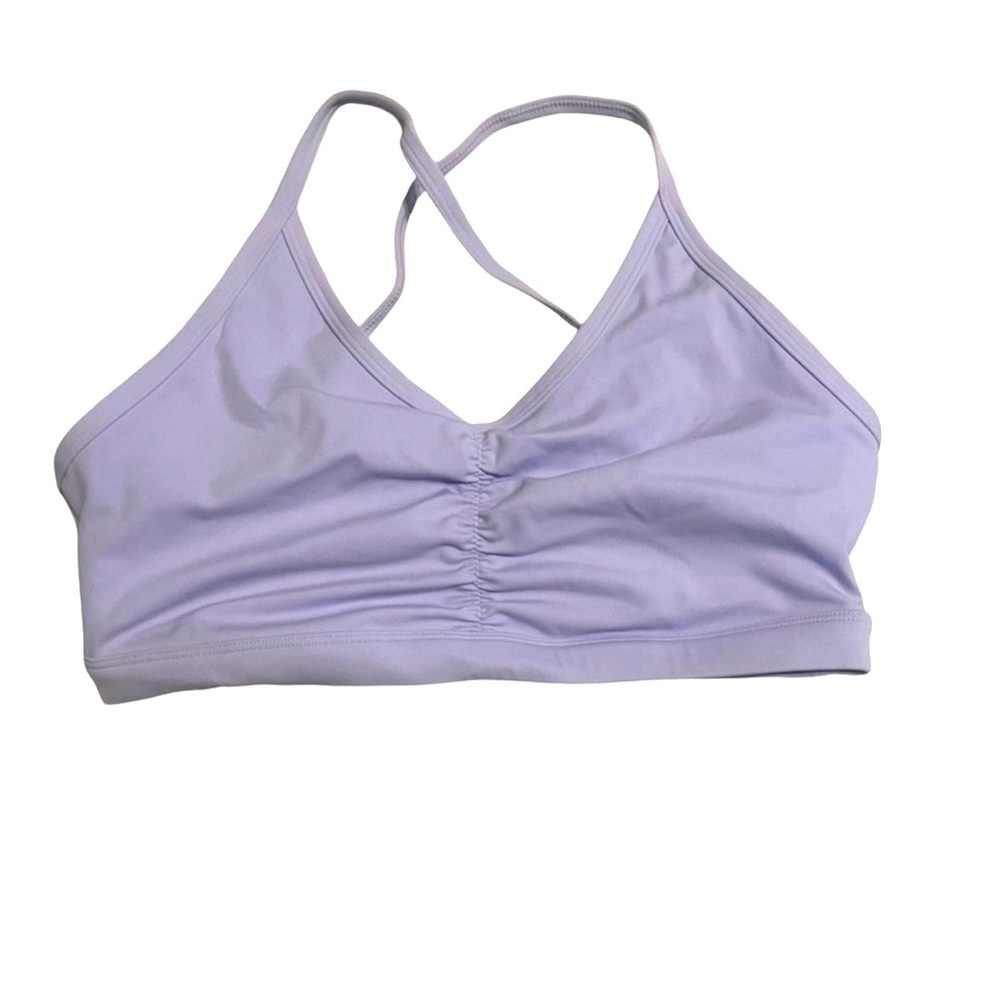 Lilac ruched silky racer strapy back sports bra size M.